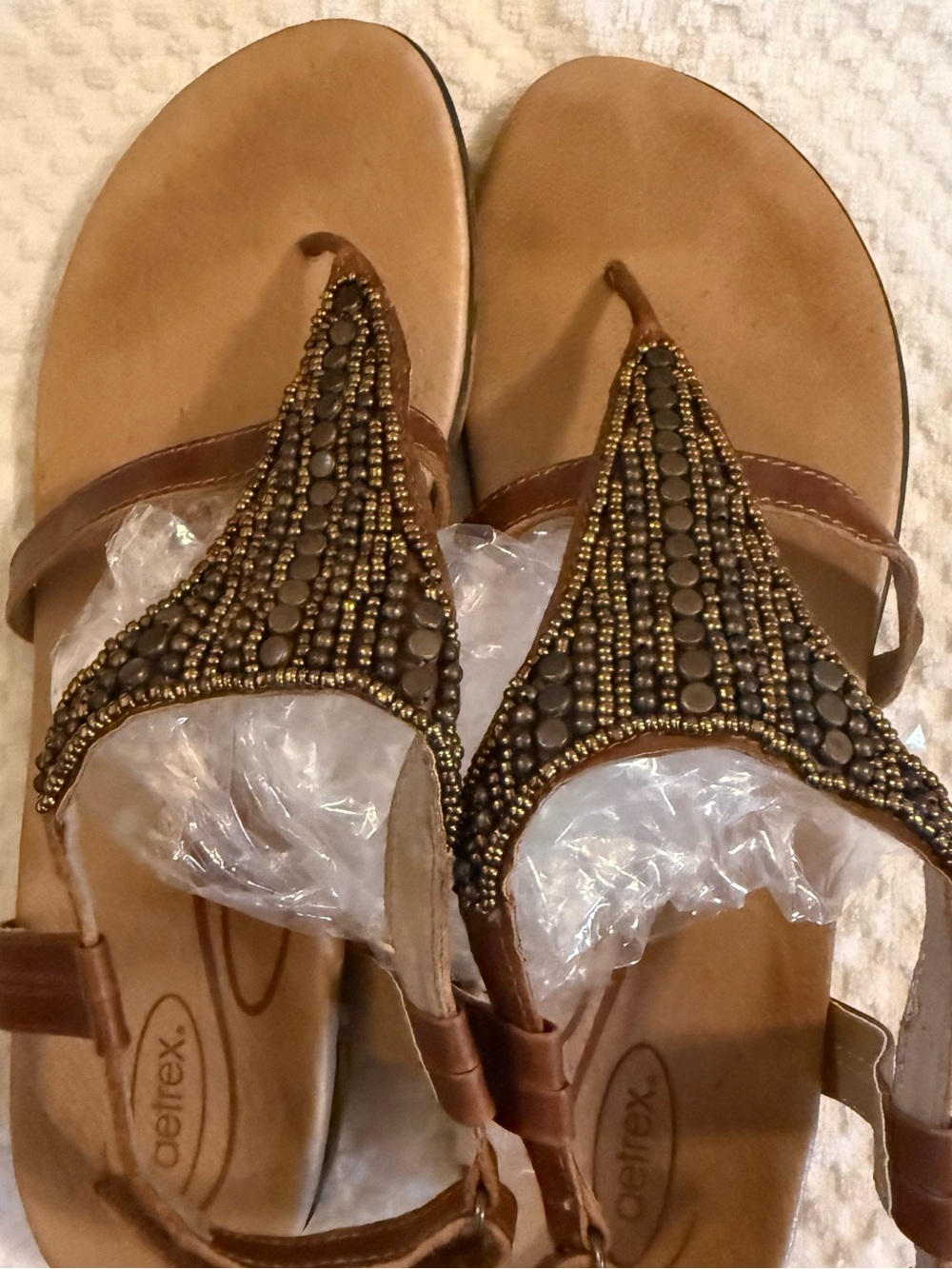 Aetrex Comfort Beaded Brown Women's Sandals Size 10